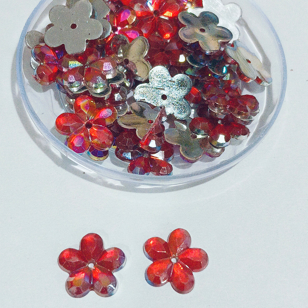 50grams pack, Acrylic Rhinestone Flower Shape Flatback – 11mm  Colors Available, High Shine Crystal Finish