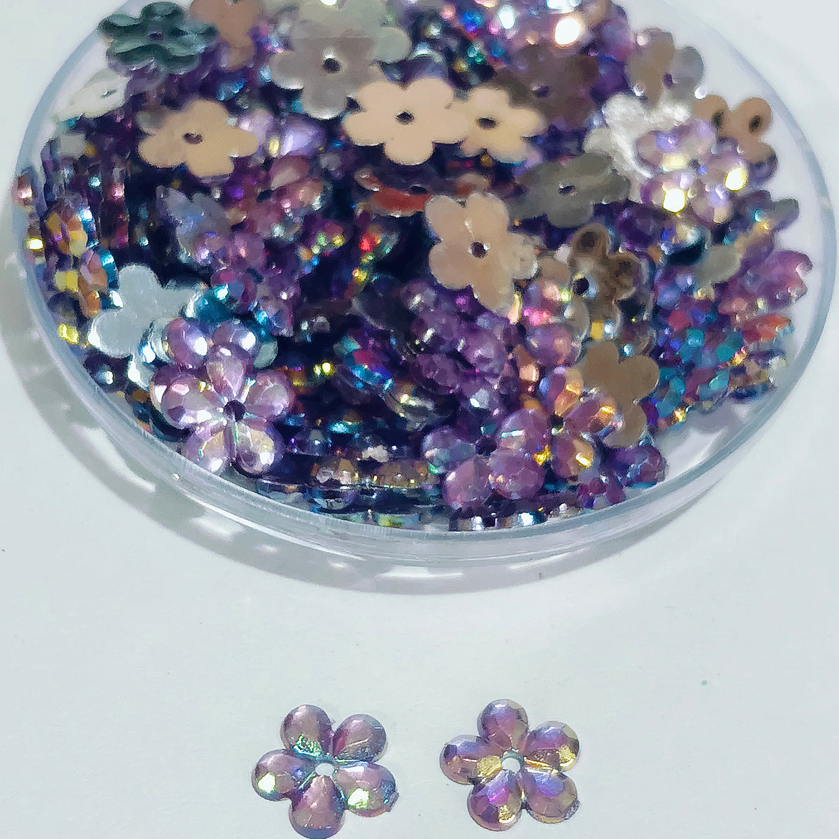 50grams pack, Acrylic Rhinestone Flower Shape Flatback – 11mm  Colors Available, High Shine Crystal Finish