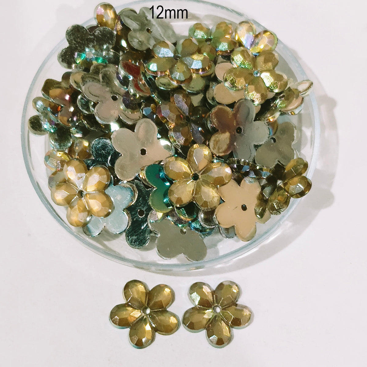 50grams pack, Acrylic Rhinestone Flower Shape Flatback – 11mm  Colors Available, High Shine Crystal Finish