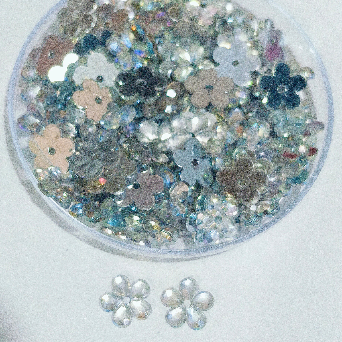 50grams pack, Acrylic Rhinestone Flower Shape Flatback – 11mm  Colors Available, High Shine Crystal Finish