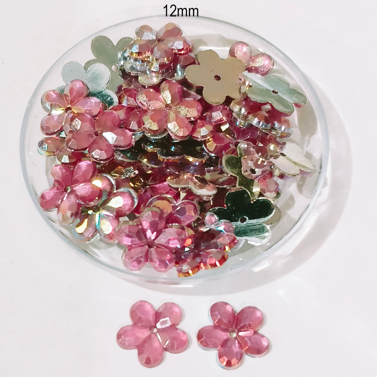 50grams pack, Acrylic Rhinestone Flower Shape Flatback – 11mm  Colors Available, High Shine Crystal Finish