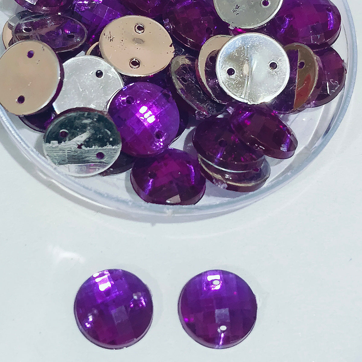 Pack of 50 grams, Acrylic Rhinestone Round Shape Sew-On – 10mm e Faceted Crystal Look