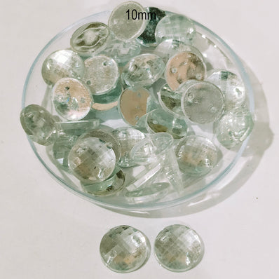 Pack of 50 grams, Acrylic Rhinestone Round Shape Sew-On – 10mm e Faceted Crystal Look