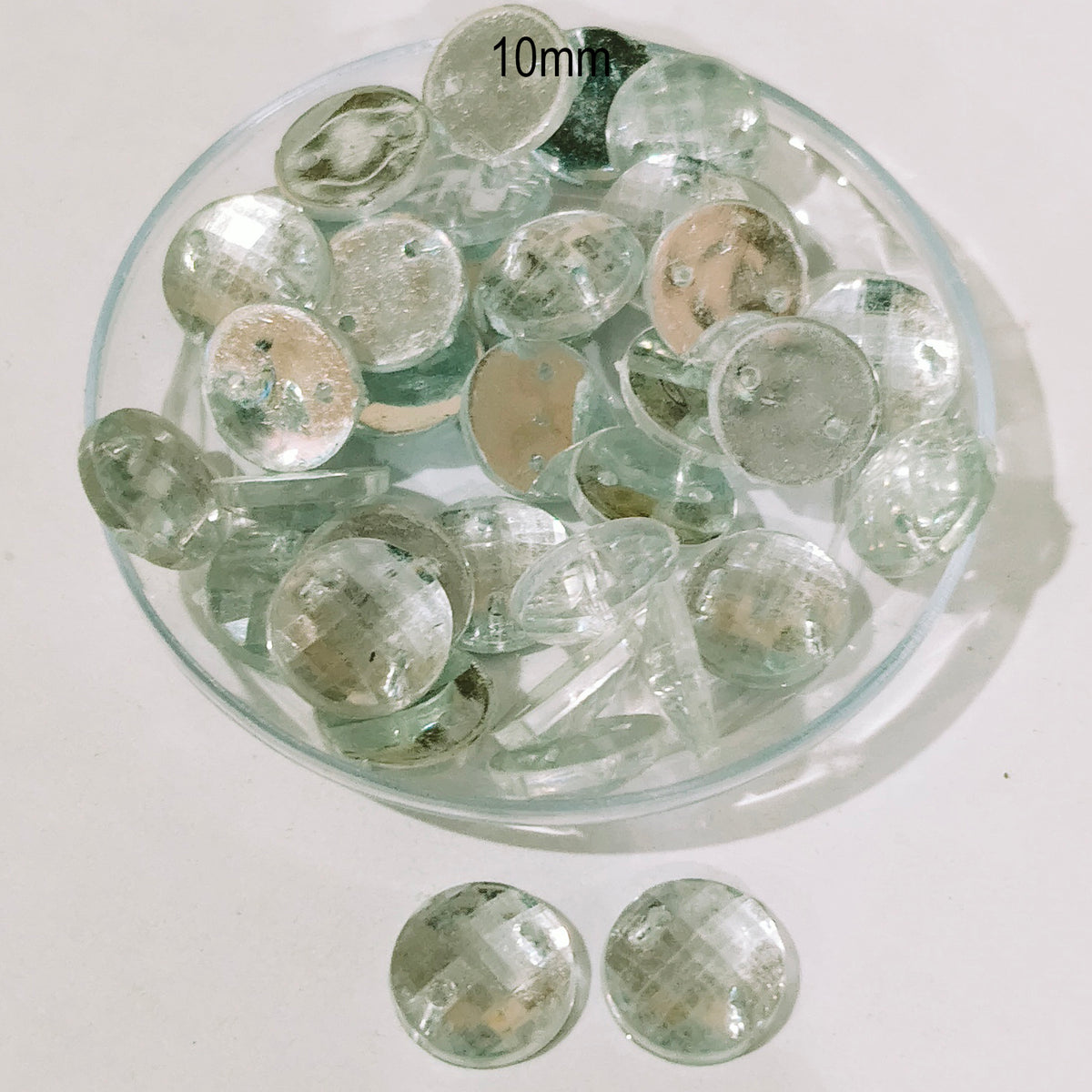 Pack of 50 grams, Acrylic Rhinestone Round Shape Sew-On – 10mm e Faceted Crystal Look