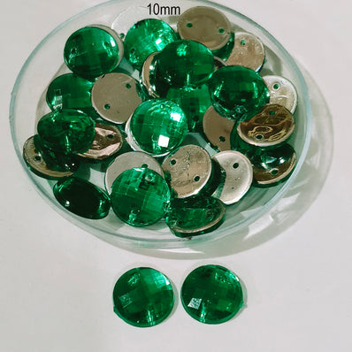 Pack of 50 grams, Acrylic Rhinestone Round Shape Sew-On – 10mm e Faceted Crystal Look