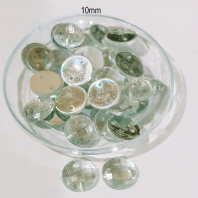 Pack of 50 grams, Acrylic Rhinestone Round Shape Sew-On – 10mm e Faceted Crystal Look