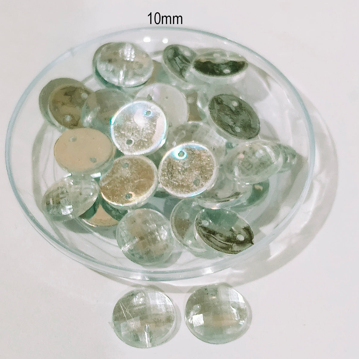 Pack of 50 grams, Acrylic Rhinestone Round Shape Sew-On – 10mm e Faceted Crystal Look