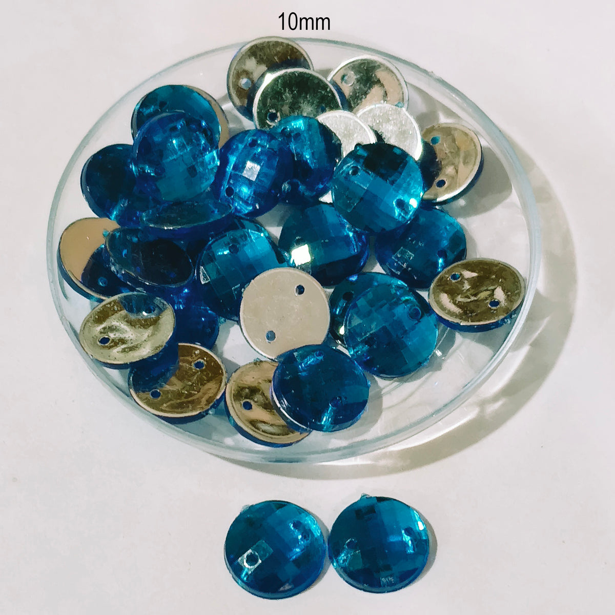 Pack of 50 grams, Acrylic Rhinestone Round Shape Sew-On – 10mm e Faceted Crystal Look