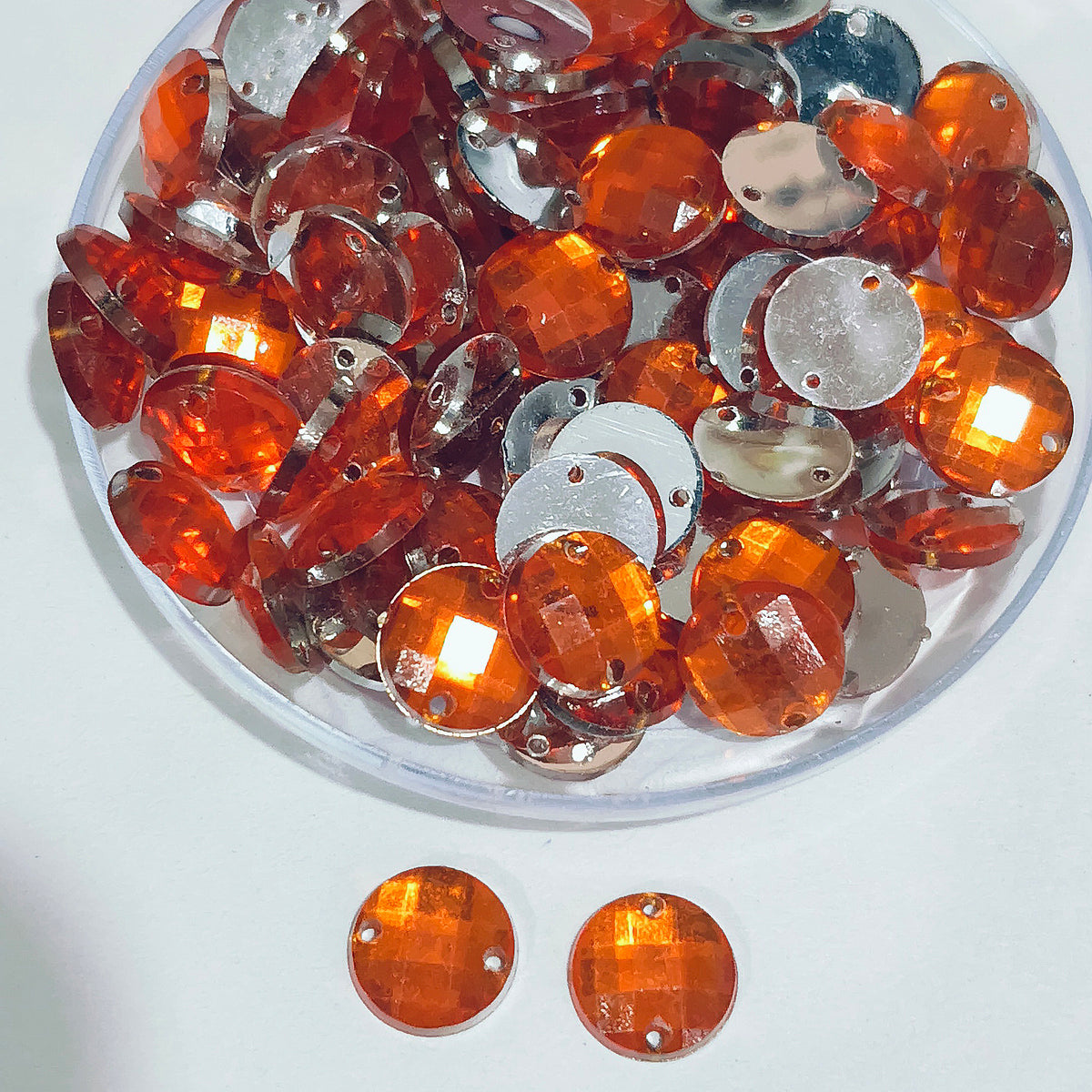 Pack of 50 grams, Acrylic Rhinestone Round Shape Sew-On – 8mm e Faceted Crystal Look