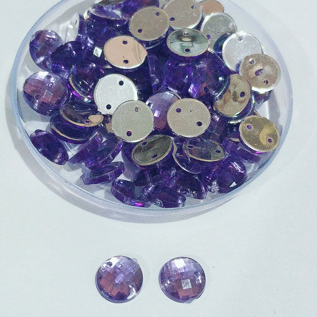 Pack of 50 grams, Acrylic Rhinestone Round Shape Sew-On – 8mm e Faceted Crystal Look