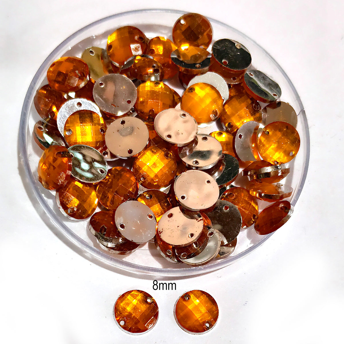 Pack of 50 grams, Acrylic Rhinestone Round Shape Sew-On – 8mm e Faceted Crystal Look