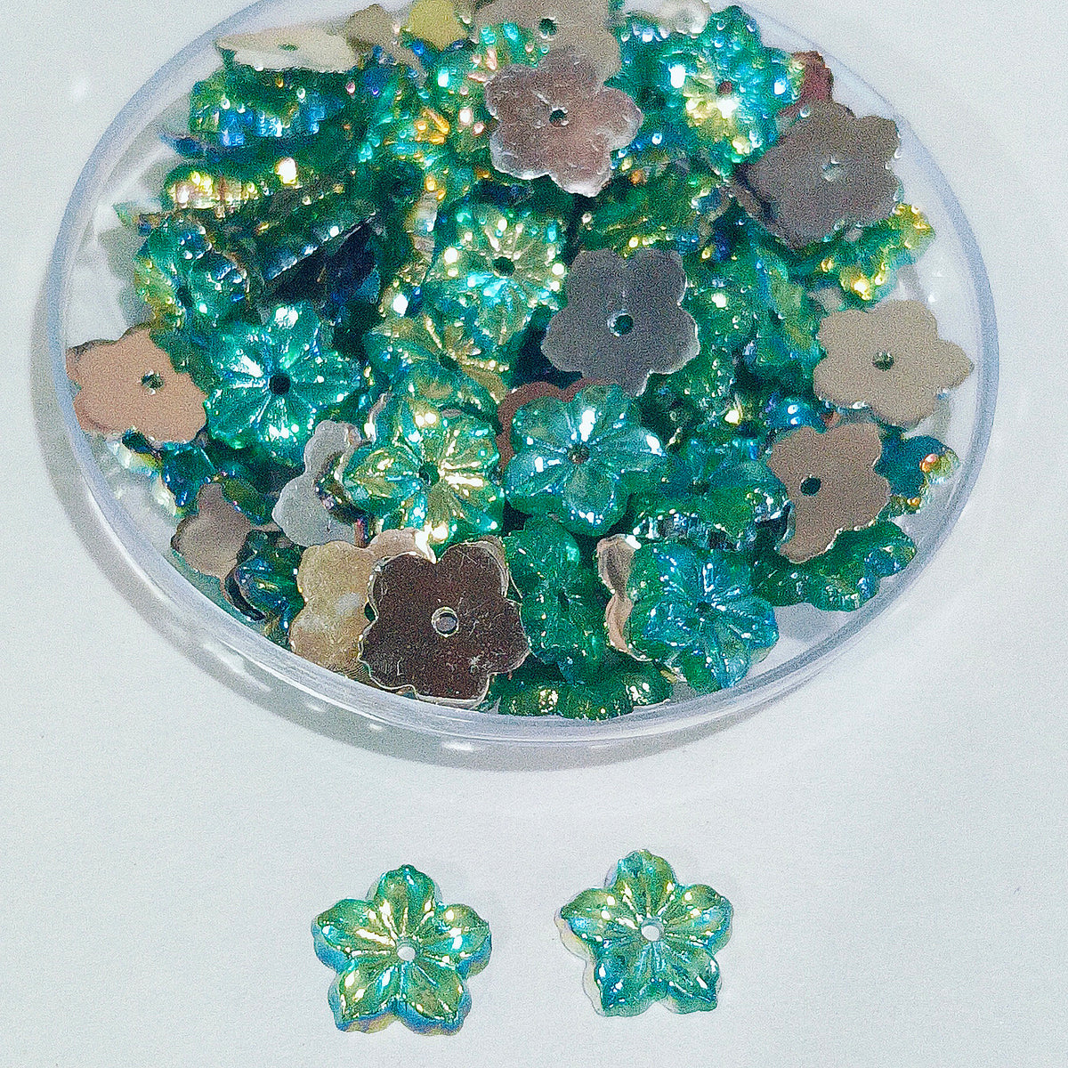 Pack of 50 grams, Acrylic Rhinestone Flower Shape Sew-On – 9mm e Faceted Crystal Look