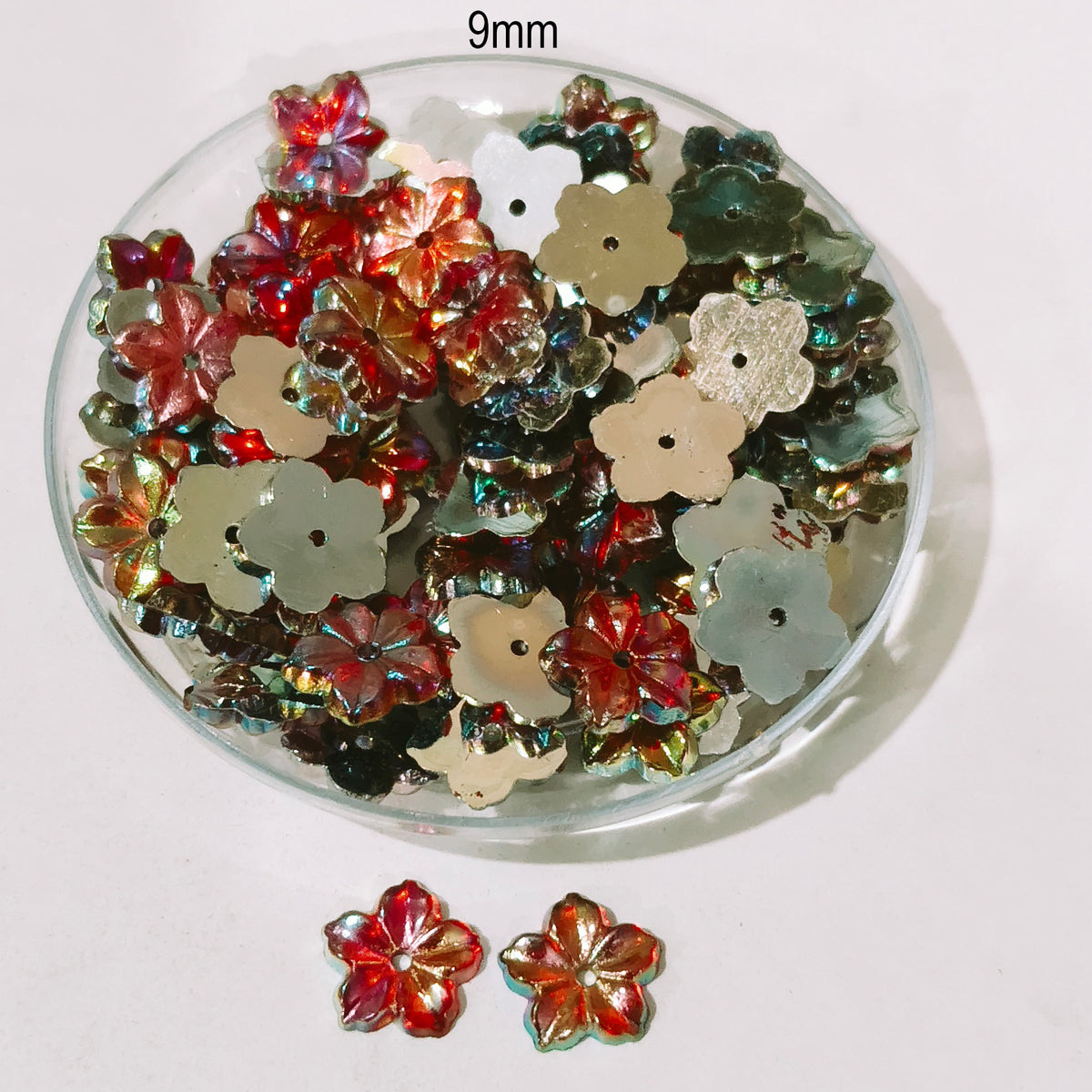 Pack of 50 grams, Acrylic Rhinestone Flower Shape Sew-On – 9mm e Faceted Crystal Look