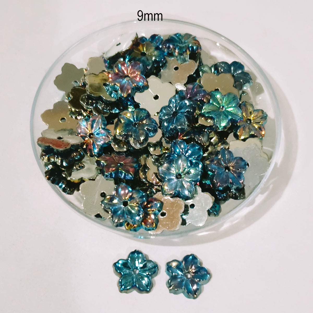 Pack of 50 grams, Acrylic Rhinestone Flower Shape Sew-On – 9mm e Faceted Crystal Look
