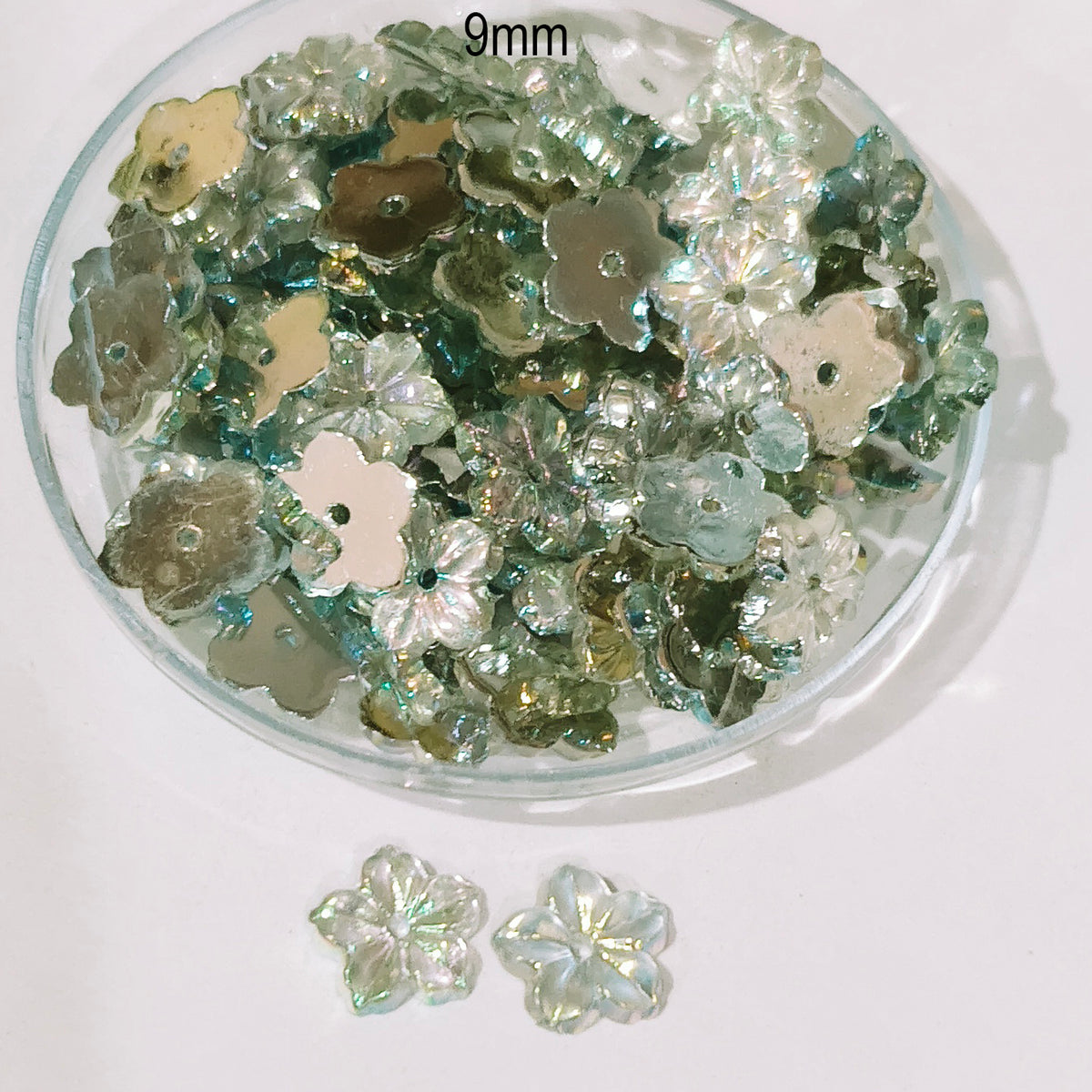 Pack of 50 grams, Acrylic Rhinestone Flower Shape Sew-On – 9mm e Faceted Crystal Look