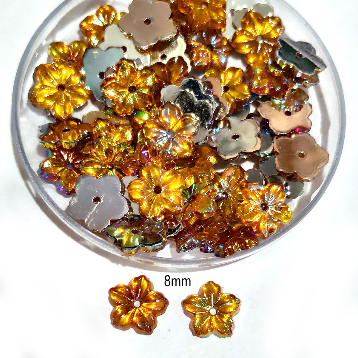 Pack of 50 grams, Acrylic Rhinestone Flower Shape Sew-On – 9mm e Faceted Crystal Look