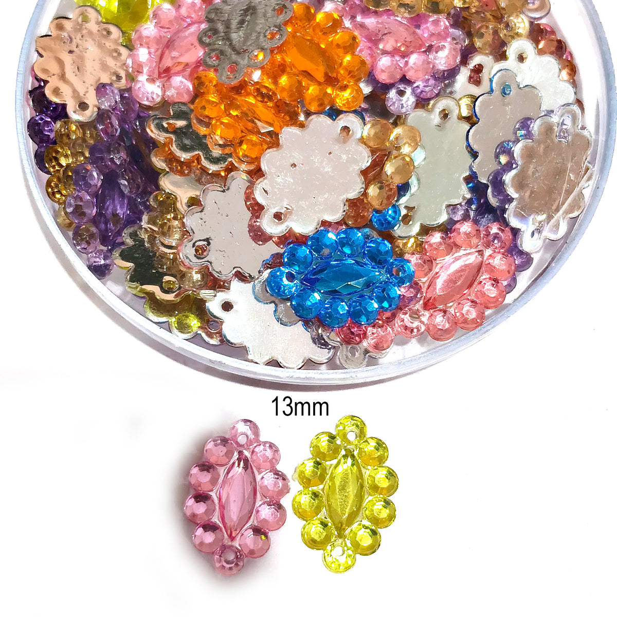 Pack of 50 grams, Acrylic Rhinestone Oval Dotted Shape Sew-On – 13mm Crystal Look
