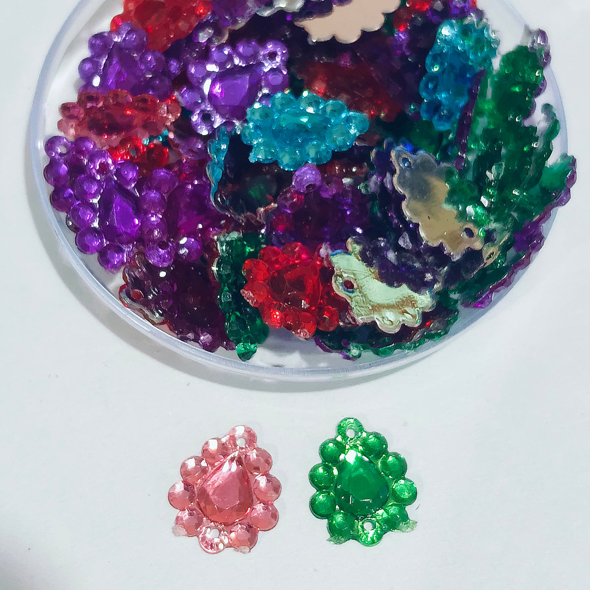Pack of 50 grams, Acrylic Rhinestone Drop Dotted Shape Sew-On – 13mm Crystal Look