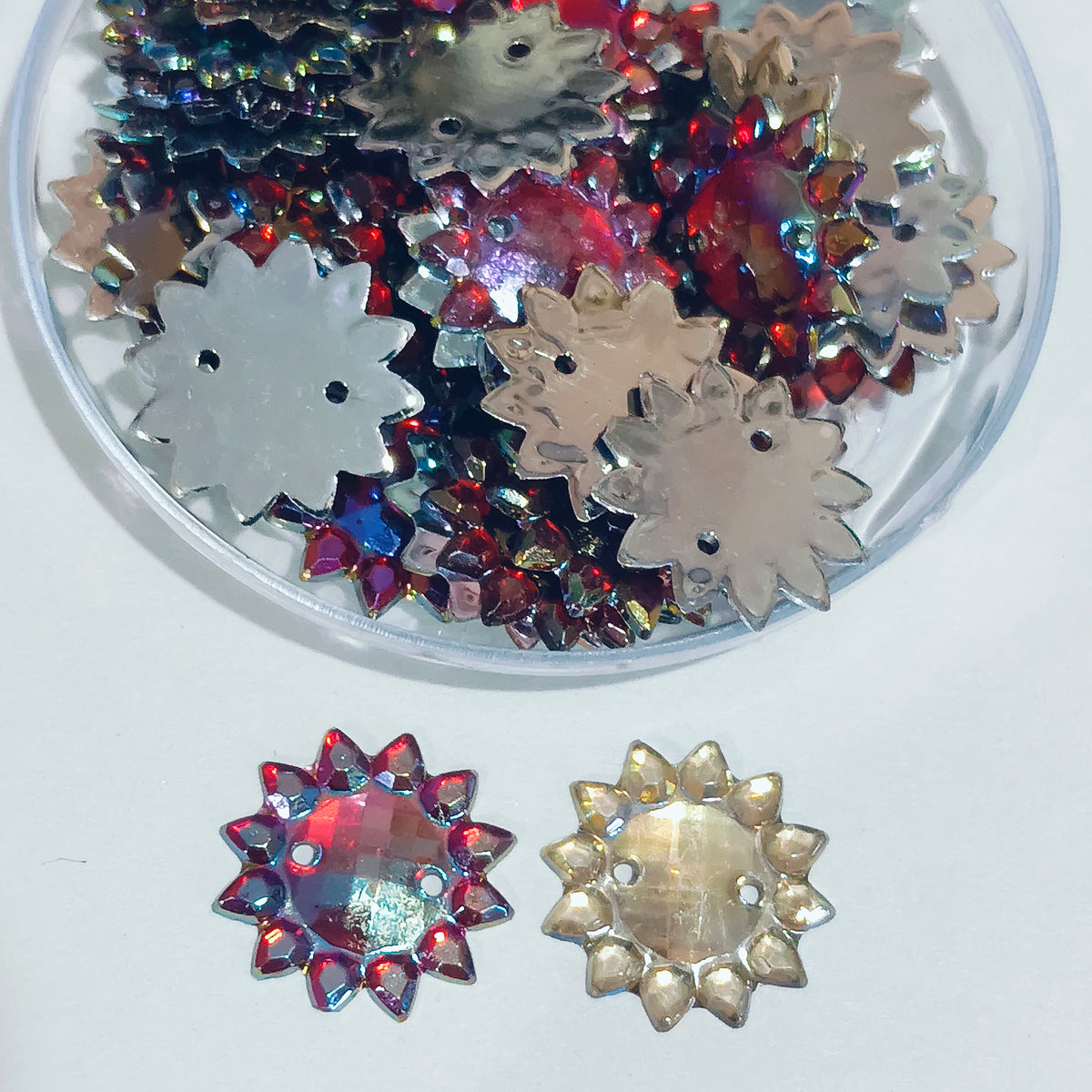 Pack of 50 grams, Acrylic Rhinestone Round shape Dotted Shape Sew-On – 13mm Crystal Look