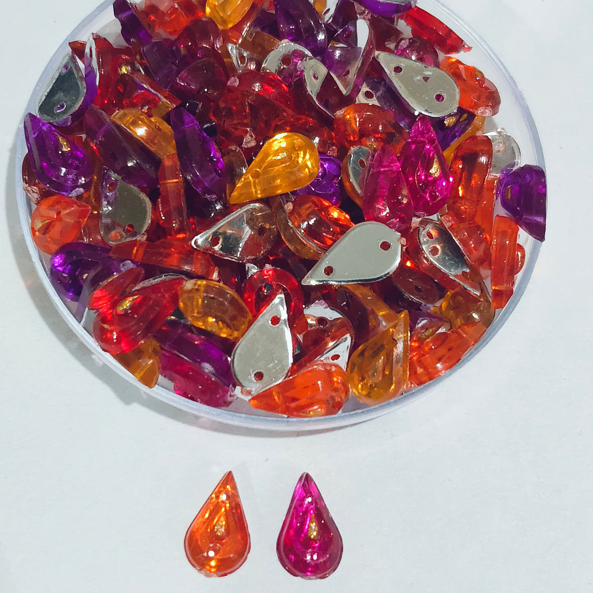 Pack of 50 grams, Acrylic Rhinestone Drop shape Dotted Shape Sew-On – 5x10mm Crystal Look