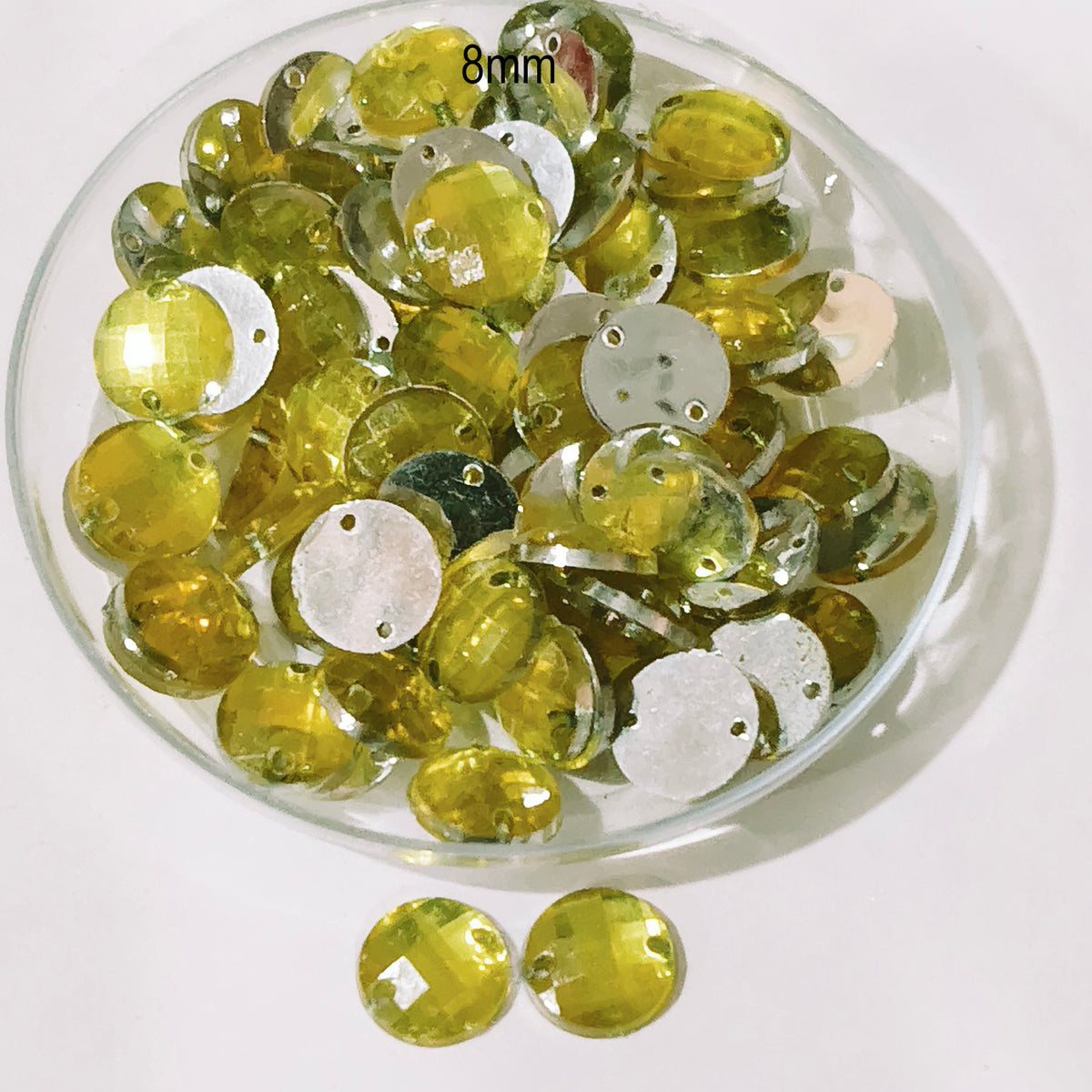 Pack of 50 grams, Acrylic Rhinestone Round Shape Sew-On – 8mm e Faceted Crystal Look