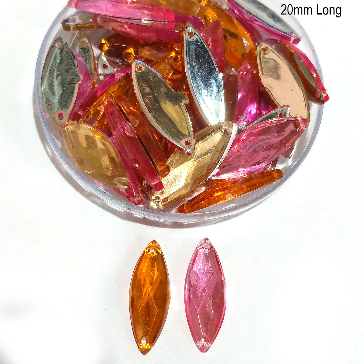 Pack of 50 grams, Acrylic Rhinestone Oval Shape Sew-On – 20mm Long Faceted Crystal Look