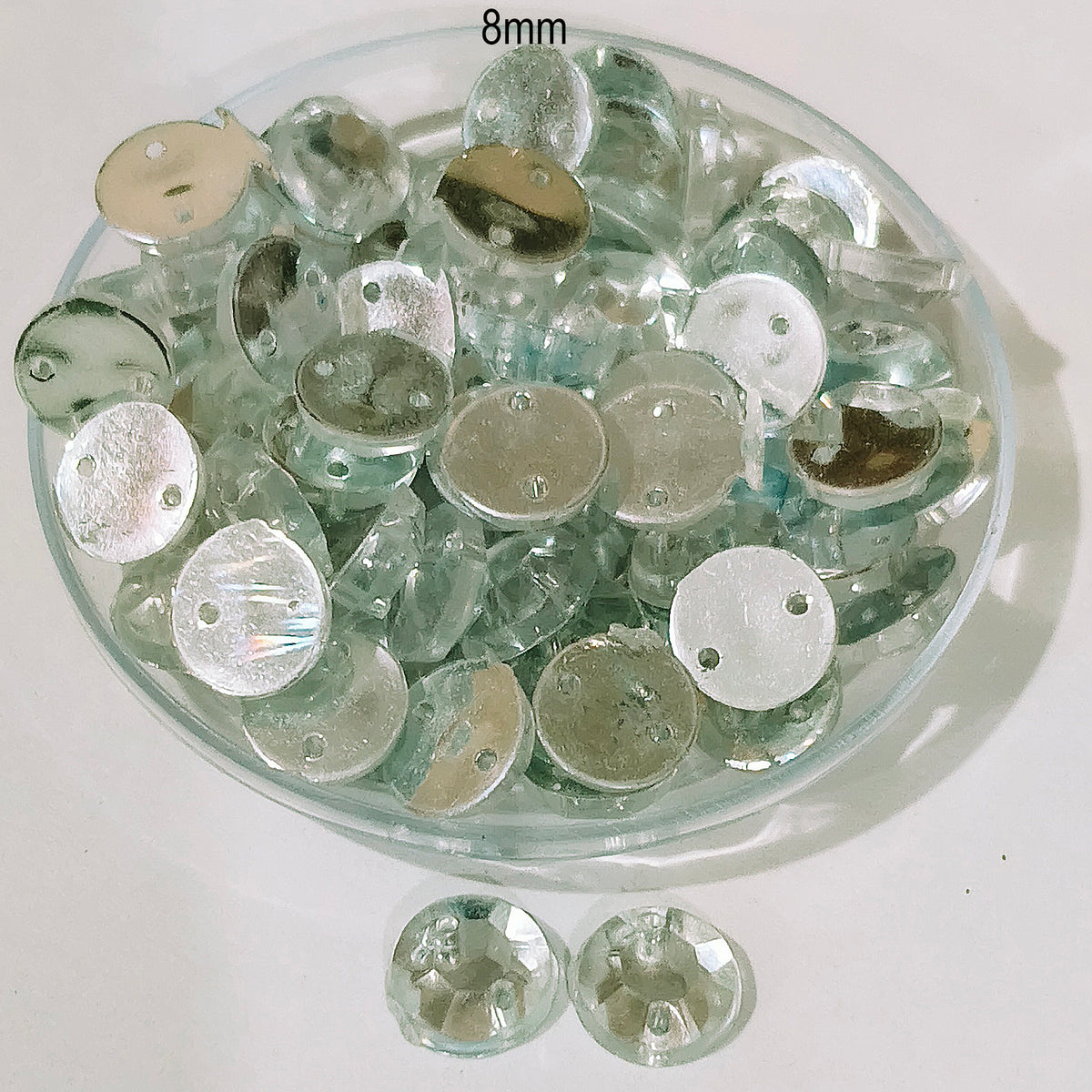 Pack of 50 grams, Acrylic Rhinestone Round Shape Sew-On – 8mm e Faceted Crystal Look