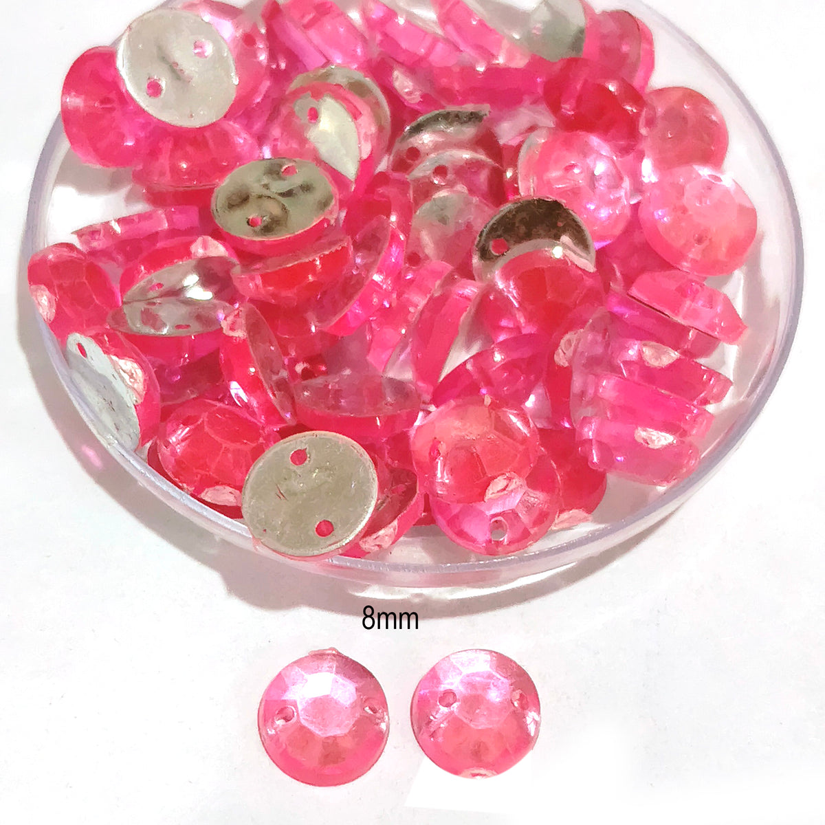 Pack of 50 grams, Acrylic Rhinestone Round Shape Sew-On – 8mm e Faceted Crystal Look