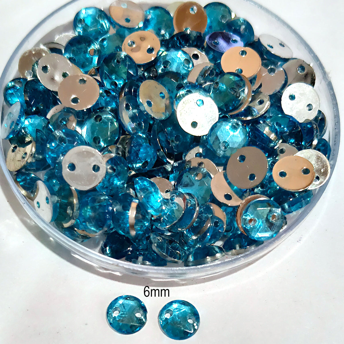 Pack of 50 grams, Acrylic Rhinestone Round Shape Sew-On – 6mm e Faceted Crystal Look