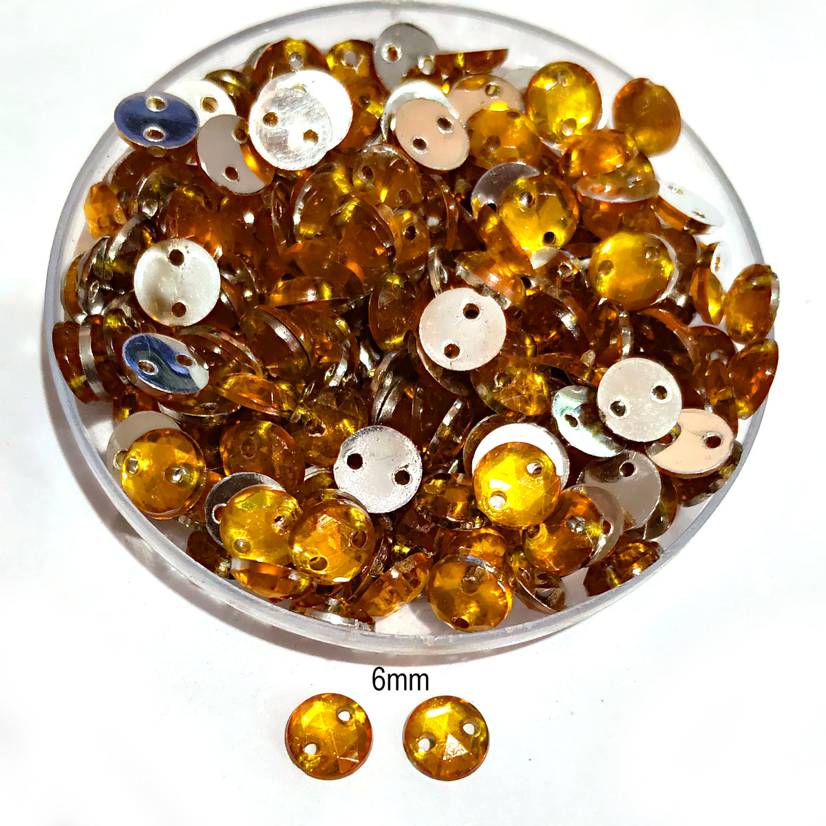 Pack of 50 grams, Acrylic Rhinestone Round Shape Sew-On – 6mm e Faceted Crystal Look