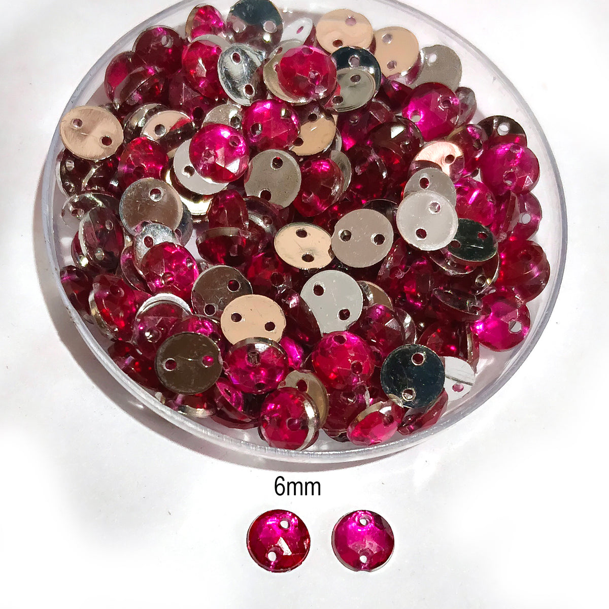 Pack of 50 grams, Acrylic Rhinestone Round Shape Sew-On – 6mm e Faceted Crystal Look