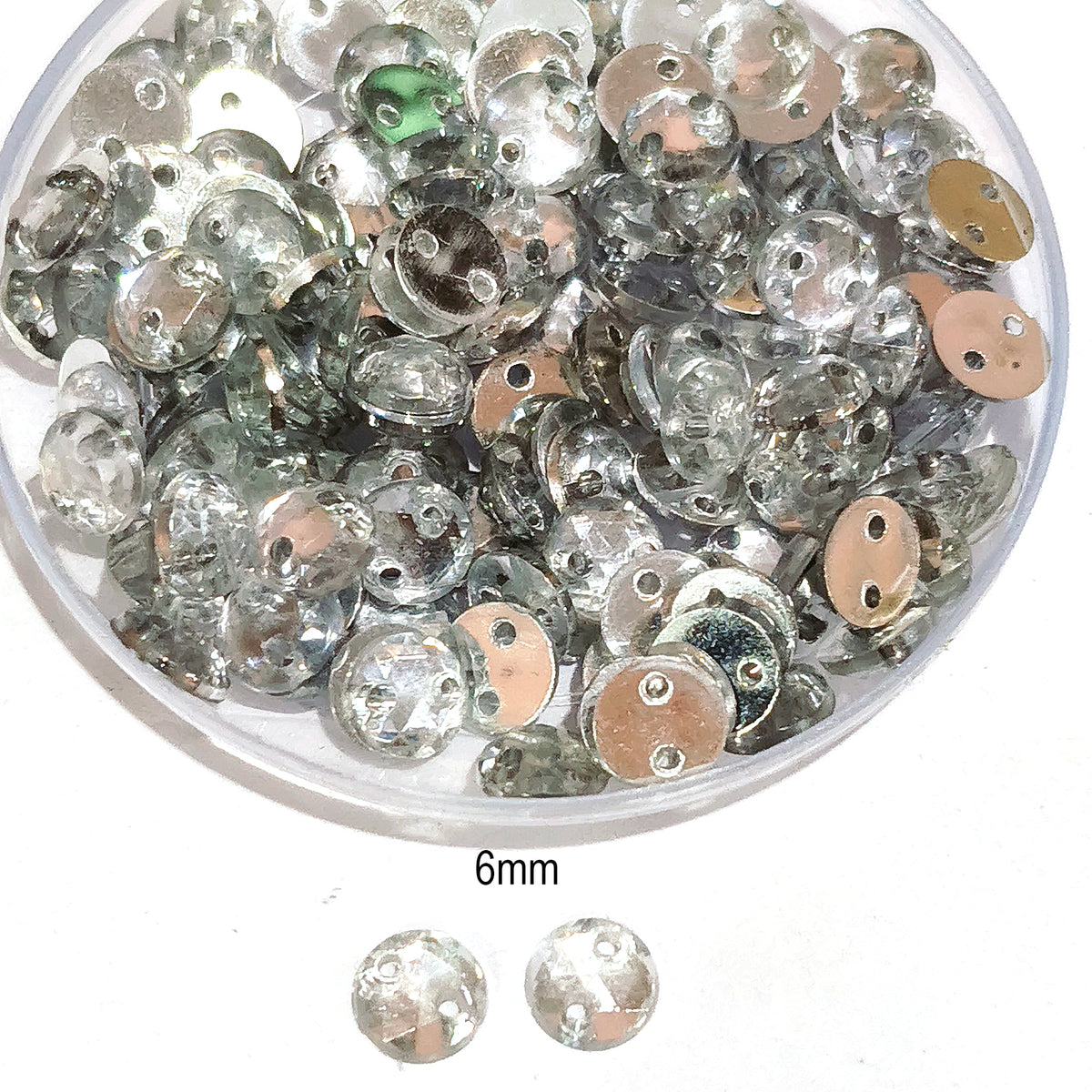 Pack of 50 grams, Acrylic Rhinestone Round Shape Sew-On – 6mm e Faceted Crystal Look