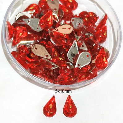 Pack of 50 grams, Acrylic Rhinestone Drop shape Sew-On – 5x10mm Crystal Look