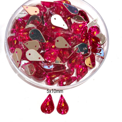 Pack of 50 grams, Acrylic Rhinestone Drop shape Sew-On – 5x10mm Crystal Look