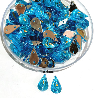 Pack of 50 grams, Acrylic Rhinestone Drop shape Sew-On – 5x10mm Crystal Look