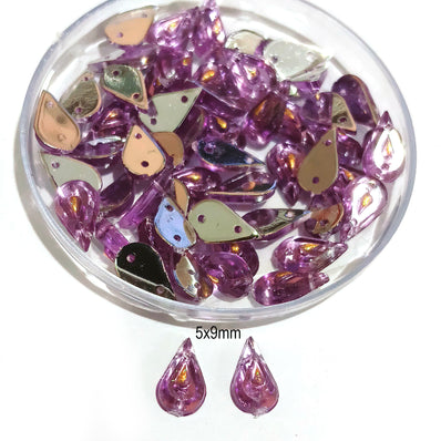 Pack of 50 grams, Acrylic Rhinestone Drop shape Sew-On – 5x10mm Crystal Look