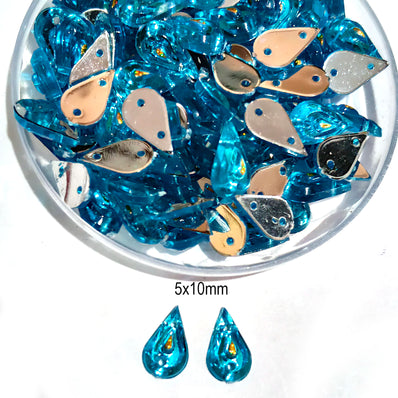 Pack of 50 grams, Acrylic Rhinestone Drop shape Sew-On – 5x10mm Crystal Look