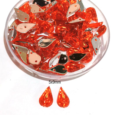 Pack of 50 grams, Acrylic Rhinestone Drop shape Sew-On – 5x10mm Crystal Look