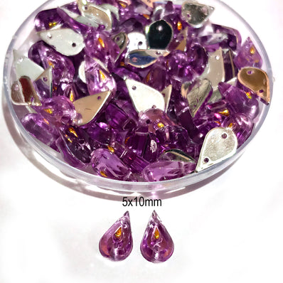 Pack of 50 grams, Acrylic Rhinestone Drop shape Sew-On – 5x10mm Crystal Look