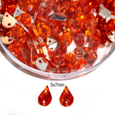 Pack of 50 grams, Acrylic Rhinestone Drop shape Sew-On – 5x7mm Crystal Look