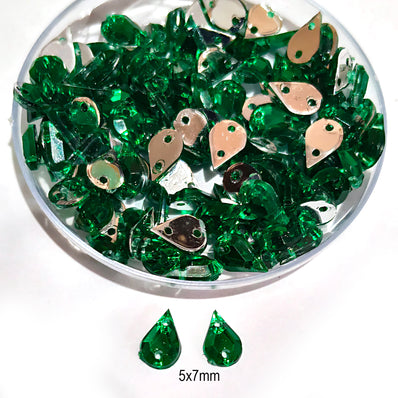 Pack of 50 grams, Acrylic Rhinestone Drop shape Sew-On – 5x7mm Crystal Look