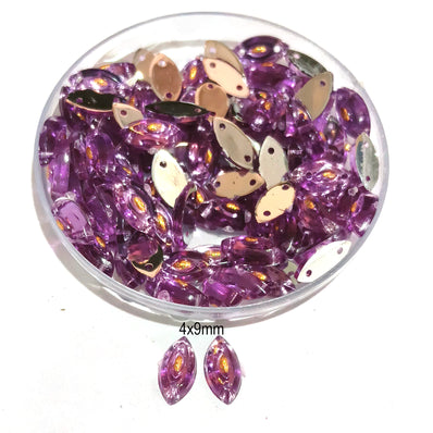 Pack of 50 grams, Acrylic Rhinestone Oval shape Sew-On – 5x9mm Crystal Look