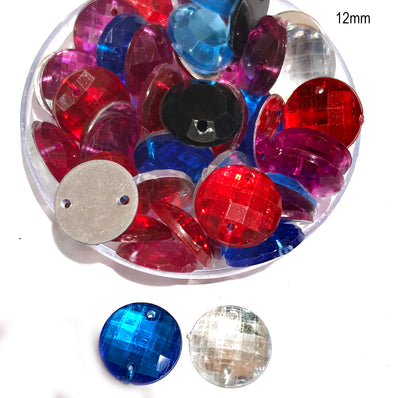 Pack of 50 grams, Acrylic Rhinestone Round Mix color shape Sew-On – 12mm Crystal Look