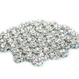 100 PCS RHINESTONE 4MM SILVER  RONDELLES RAINBOW CRYSTAL LOOSE SPACER BEADS FOR DIY JEWELRY MAKING