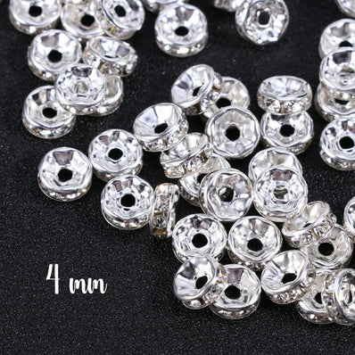 100 PIECES PACK' RHINESTONE BEADS SPACER SIZE 4 MM SPACER BEADS CRYSTAL