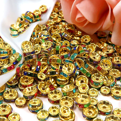 50 PIECES PACK' MULTICOLOR STONE 7-8 MM RHINESTONE SPACER BEADS