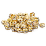 100 PCS RHINESTONE 7-8 MM GOLD RONDELLES CRYSTAL LOOSE SPACER BEADS FOR DIY JEWELRY MAKING