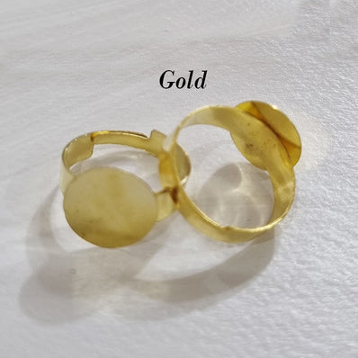 5 PIECES LOTS GOLDEN PLATED RING BLANKS ADJUSTABLE (FREE SIZE) 10MM FLAT PAD HANDMADE FINGER RINGS FINDINGS DIY SUPPLIES PAD FOR JEWELRY MAKING