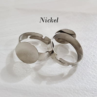 5 PIECES LOTS Rhodium PLATED RING BLANKS ADJUSTABLE (FREE SIZE) 10MM FLAT PAD HANDMADE FINGER RINGS FINDINGS DIY SUPPLIES PAD FOR JEWELRY MAKING