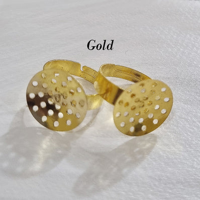 5 PIECES LOTS Golden PLATED RING BLANKS ADJUSTABLE (FREE SIZE) 10MM FLAT PAD HANDMADE FINGER RINGS FINDINGS DIY SUPPLIES PAD FOR JEWELRY MAKING